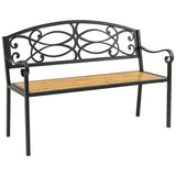 easycomfort easycomfort panchina da giardino a 2 posti in metallo e legno schienale decorato e braccioli 127x52x88cm nero