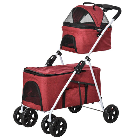 easycomfort easycomfort passeggino a 2 livelli per cani e gatti pieghevole con trasportino morbido rimovibile rosso