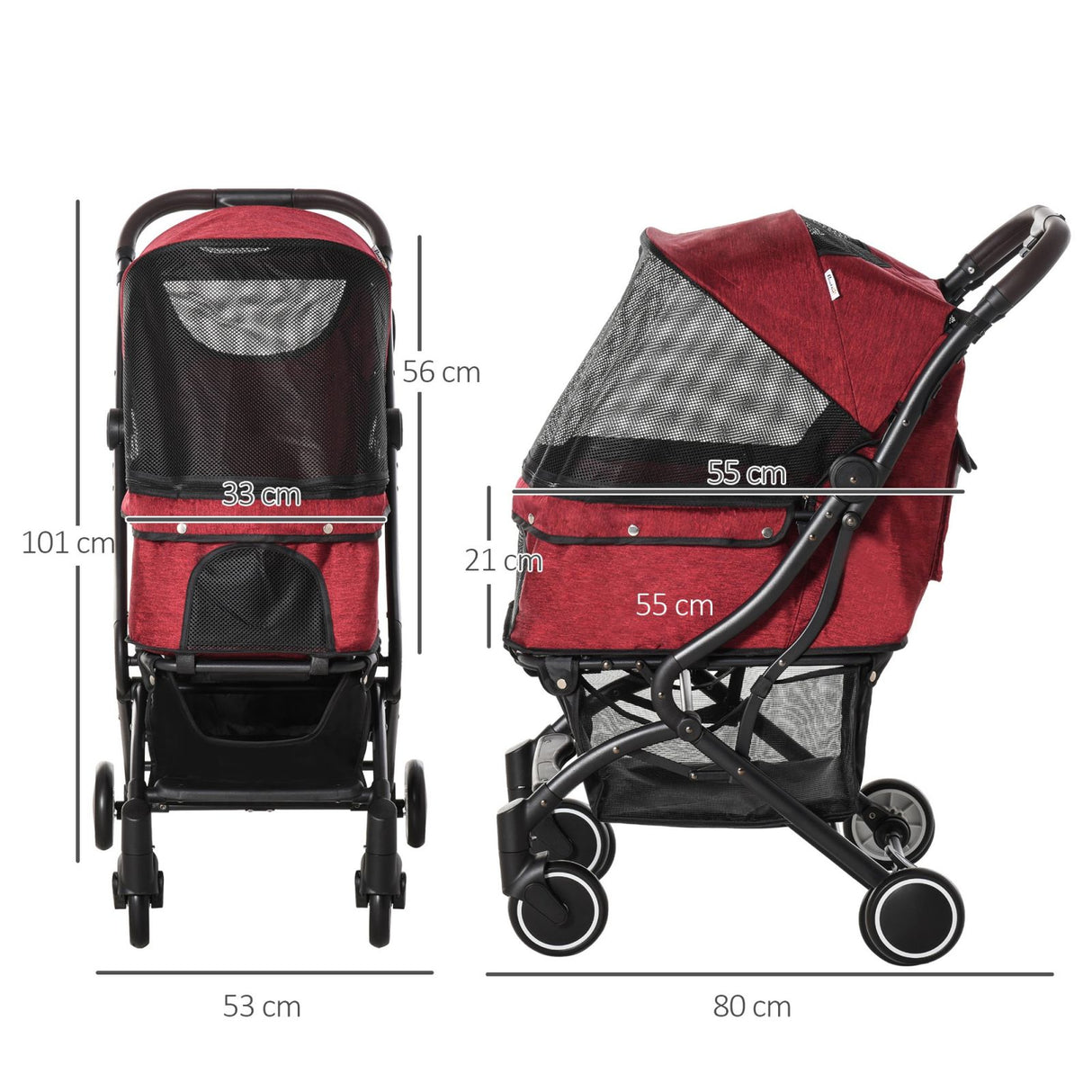 easycomfort easycomfort passeggino per animali domestici pieghevole con tettuccio regolabile in alluminio rosso e nero