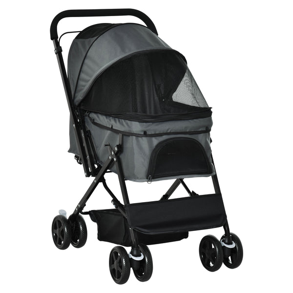 EASYCOMFORT Passeggino per Cani Piccoli Pieghevole con Maniglione Girevole  e Cestino Portaoggetti, 76.5x52x95 cm, Grigio