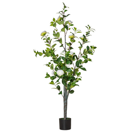 easycomfort easycomfort pianta finta albero camelia con vaso e 25 fiori per interno ed esterno altezza 150cm verdebianco