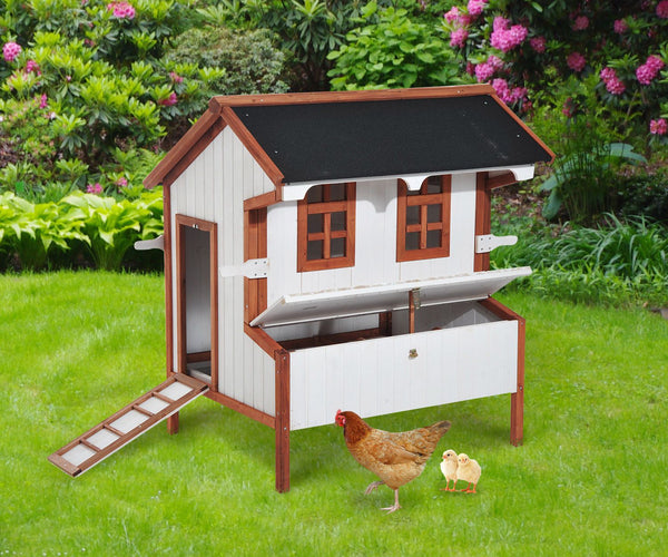 EASYCOMFORT Pollaio da giardino per Galline in Legno Bianco Crema, Marrone  120x96x123cm