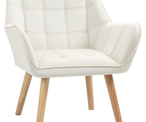 EASYCOMFORT Poltrona Design Scandinava in Legno ed Effetto Velluto Crema, per  Soggiorno o Ufficio, 68.5x61x72.5 cm