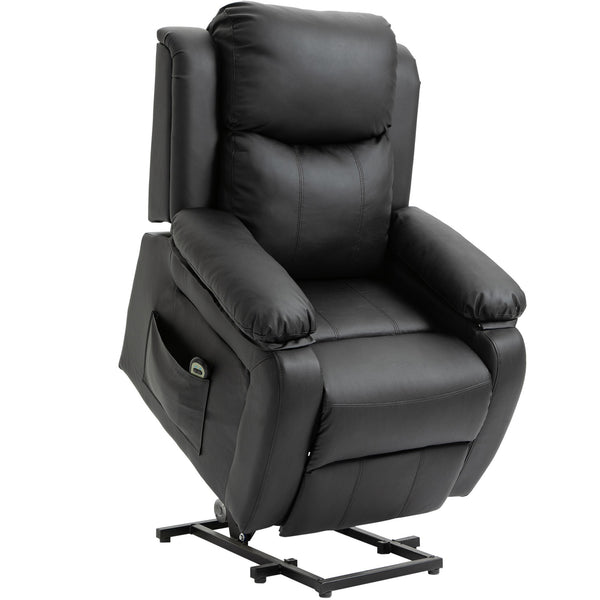 EASYCOMFORT Poltrona Relax Elettrica e Alzapersona Reclinabile fino 160°  con Telecomando, in Similpelle - Nero