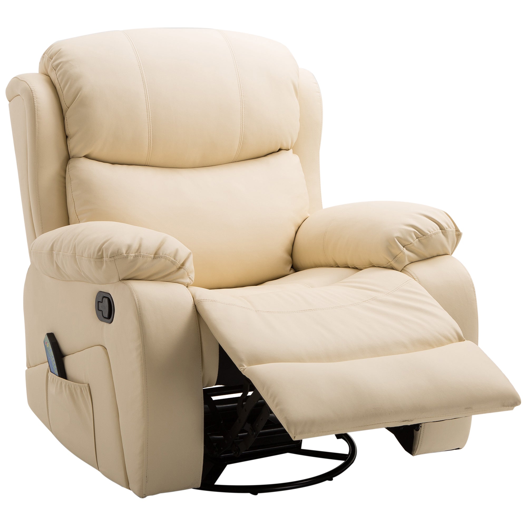EASYCOMFORT Poltrona Relax Reclinabile fino 135° con Seduta Girevole e Pouf  Poggiapiedi, 78x84x110cm, Crema