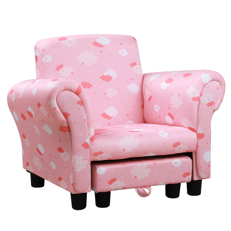 easycomfort easycomfort poltroncina per bambini con poggiapiedi estraibile struttura in legno con imbottitura 57x42x45cm rosa e bianco
