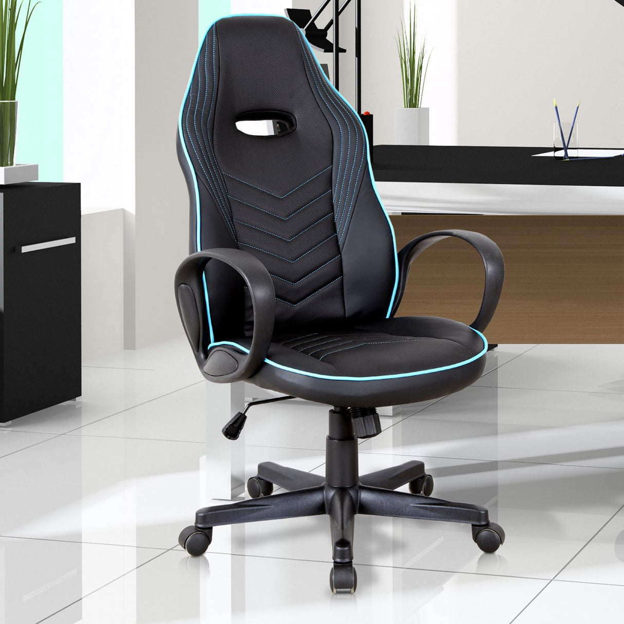 easycomfort easycomfort poltrone da ufficio con rivestimento in pelle pu premium design ergonomico nera e blu ean 8054144130804