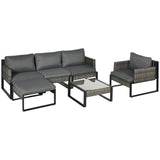 easycomfort easycomfort salotto da esterni 6 pezzi in rattan pe con poltrone e tavolino grigio
