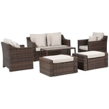 easycomfort easycomfort salotto da esterni in rattan set 6 pz con divanetto da giardino poltrone e tavolino marrone