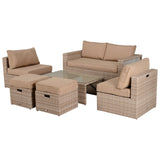 easycomfort easycomfort salotto da giardino in pe rattan 6 pezzi con divano 2 poltroncine 2 pouf e tavolino cachi e beige ean 8055776916521