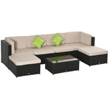 easycomfort easycomfort salotto da giardino in pe rattan 7 pezzi con divano pouf tavolino nero con cuscini cachi e verde
