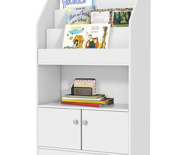EASYCOMFORT Scaffale Portagiochi per Bambini con Libreria e Armadietto in  Legno, 60x29.5x100cm, Bianco