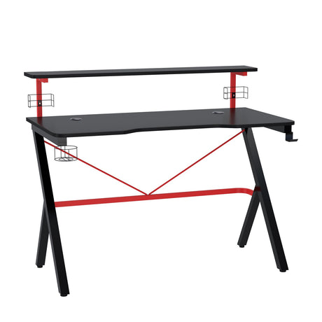 easycomfort easycomfort scrivania gaming con ripiano monitor con gancio e portabicchieri nero