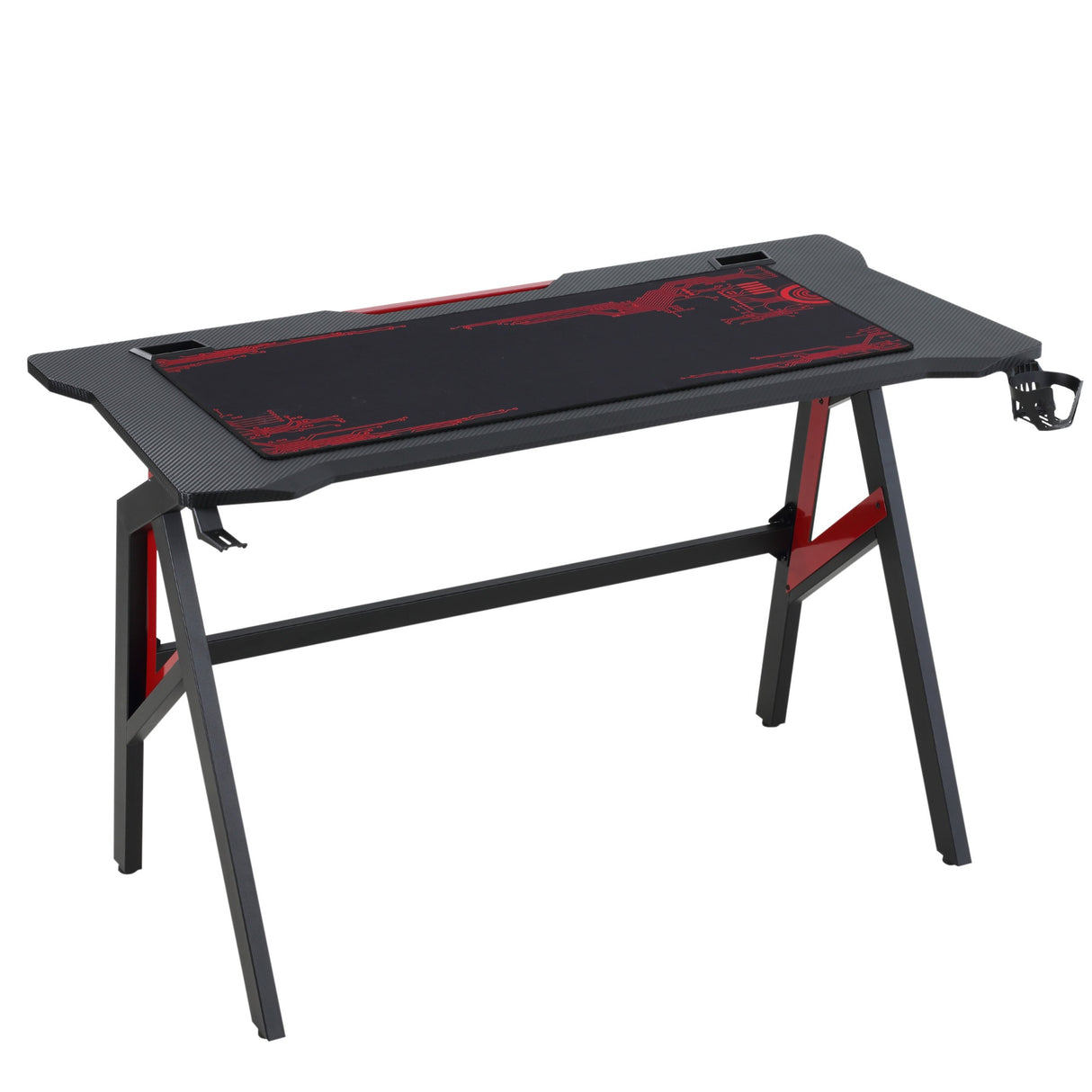easycomfort easycomfort scrivania gaming moderna con tappetino mouse maxi e accessori 120x58x75cm rosso e nero