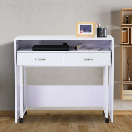 easycomfort easycomfort scrivania tavolo porta pc con due ripiani con ruote in legno mdf bianco 100x36x88cm ean 8054111845540