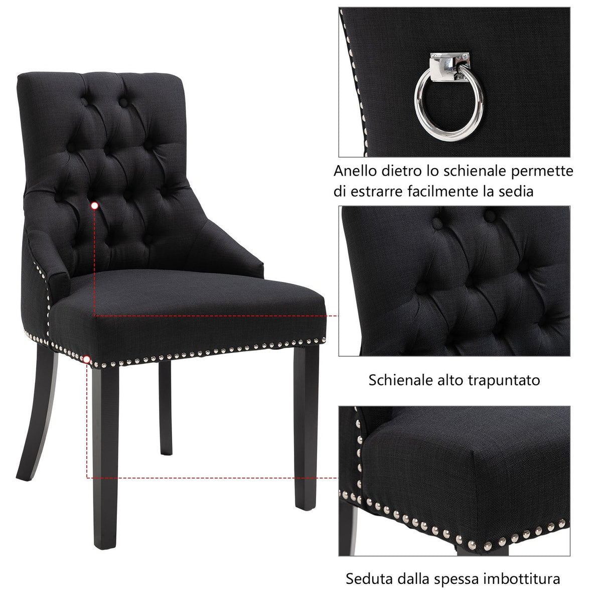 easycomfort easycomfort sedia da pranzo elegante imbottita rivestimento in lino con bottoni trapuntati nero ean 8054144139913