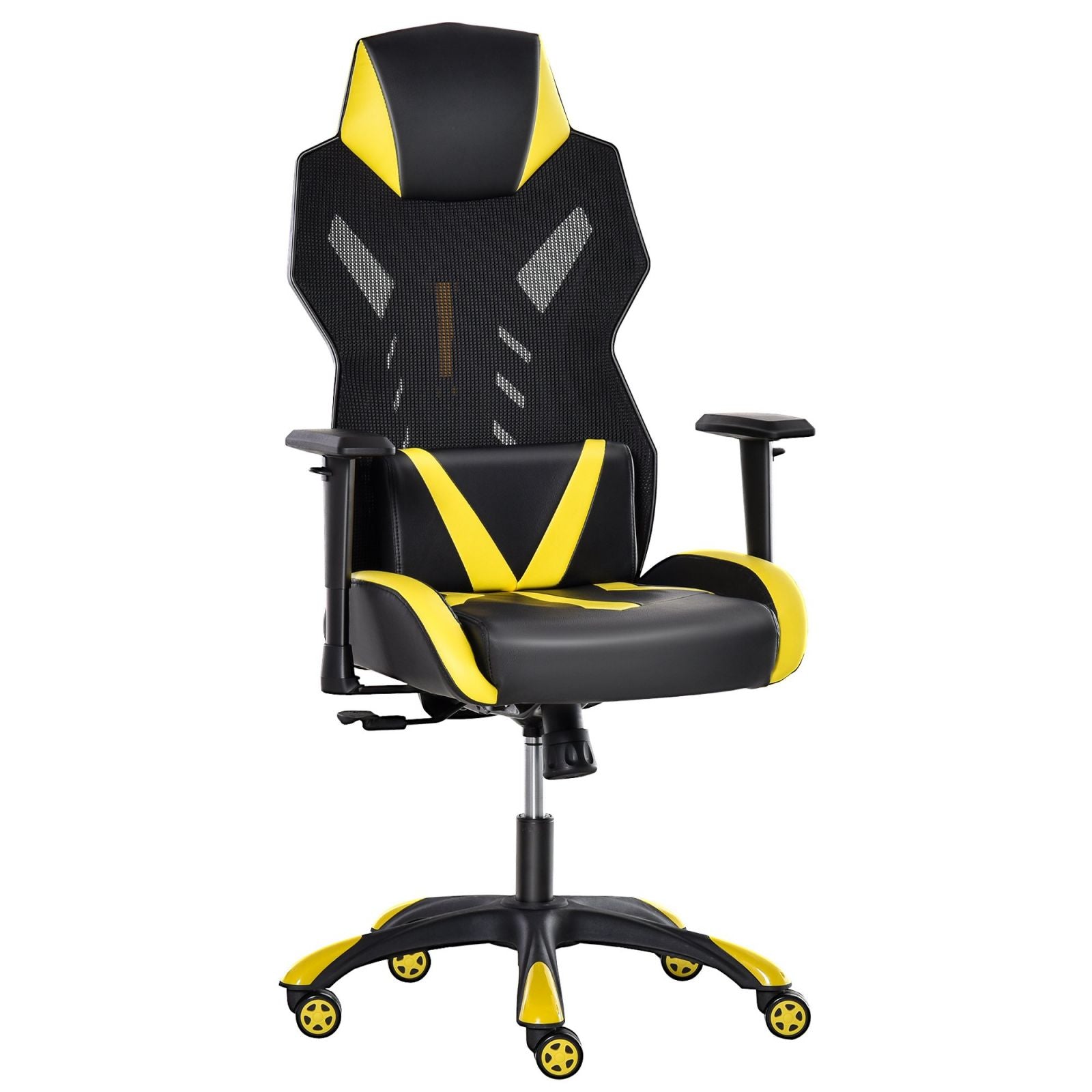 EASYCOMFORT Sedia Poltrona Gaming Ergonomica e Girevole con Altezza  Regolabile, Similpelle e Rete, Nero Giallo