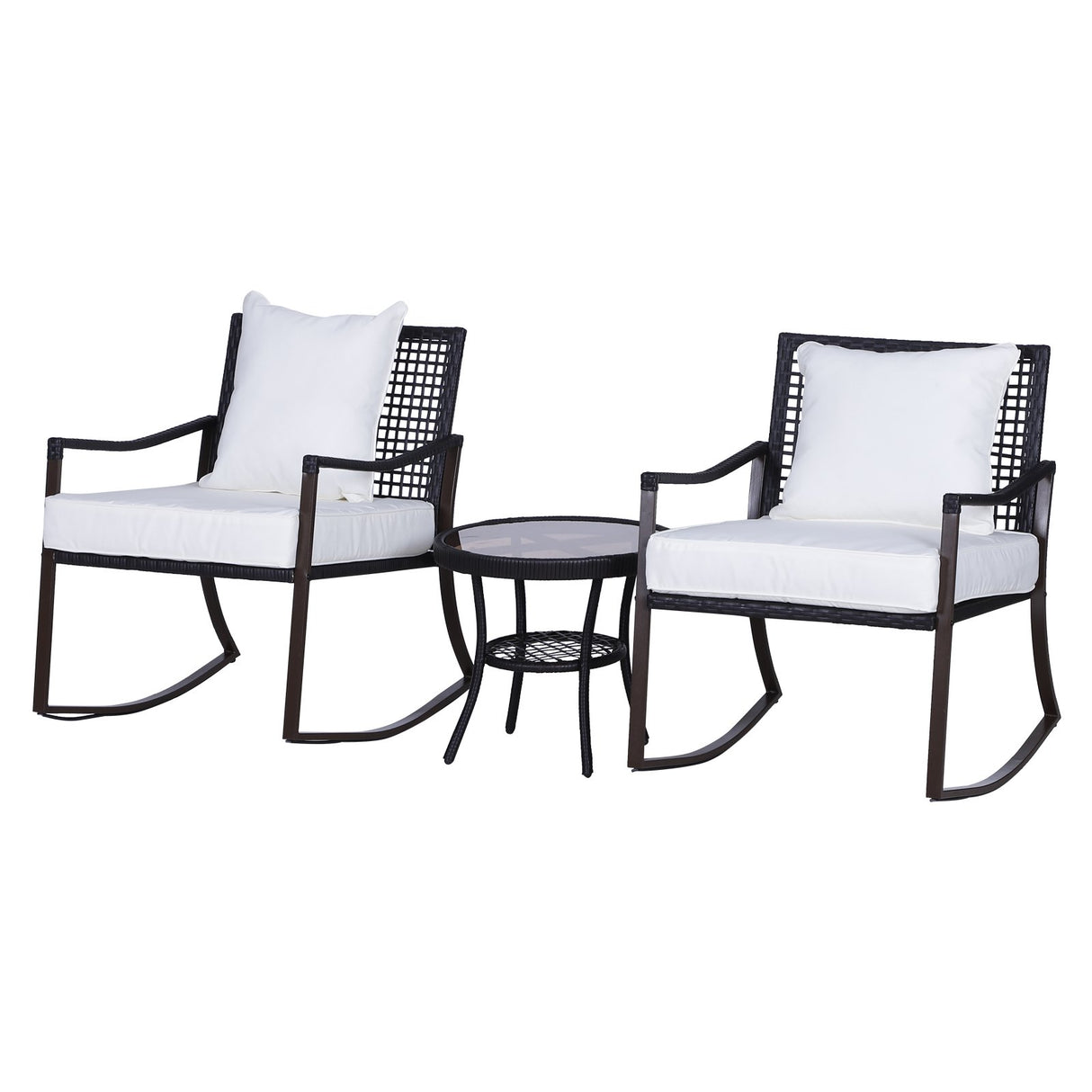 easycomfort easycomfort set 2 poltroncine a dondolo da giardino con cuscini e tavolino in rattan marrone ean 8055776915845