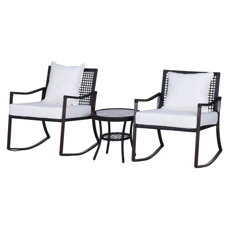 easycomfort easycomfort set 2 poltroncine a dondolo da giardino con cuscini e tavolino in rattan marrone ean 8055776915845