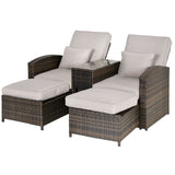 easycomfort easycomfort set 2 poltroncine da giardino reclinabili con poggiapiedi e tavolino in pe rattan marrone ean 8055776912936