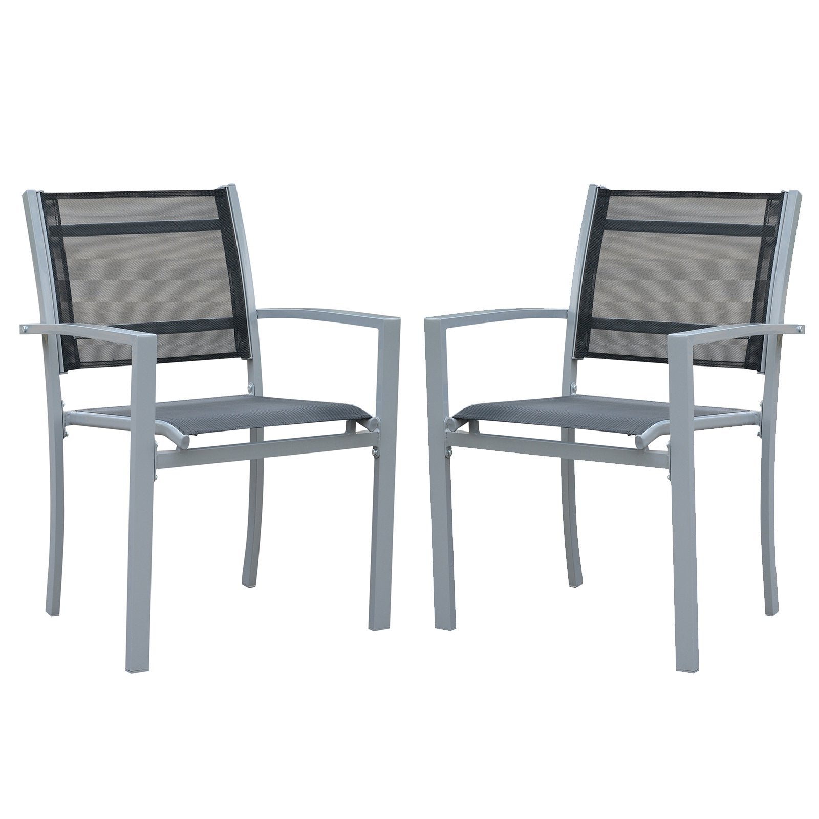 EASYCOMFORT Set 2 Sedie da Esterno in Textilene e Acciaio, Nero e Grigio