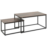 easycomfort easycomfort set 2 tavolini da caffe impilabili in stile industriale in legno e acciaio marrone e nero