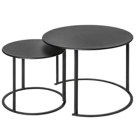 easycomfort easycomfort set 2 tavolini da salotto e giardino sovrapponibili in ferro nero ean 8054111840941