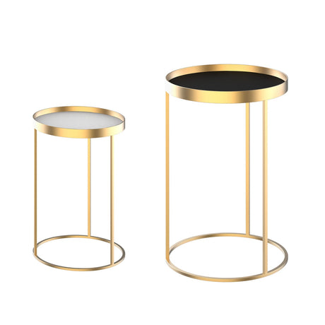 easycomfort easycomfort set 2 tavolini da salotto impilabili con bordo alto in metallo e mdf 3039x63cm oro
