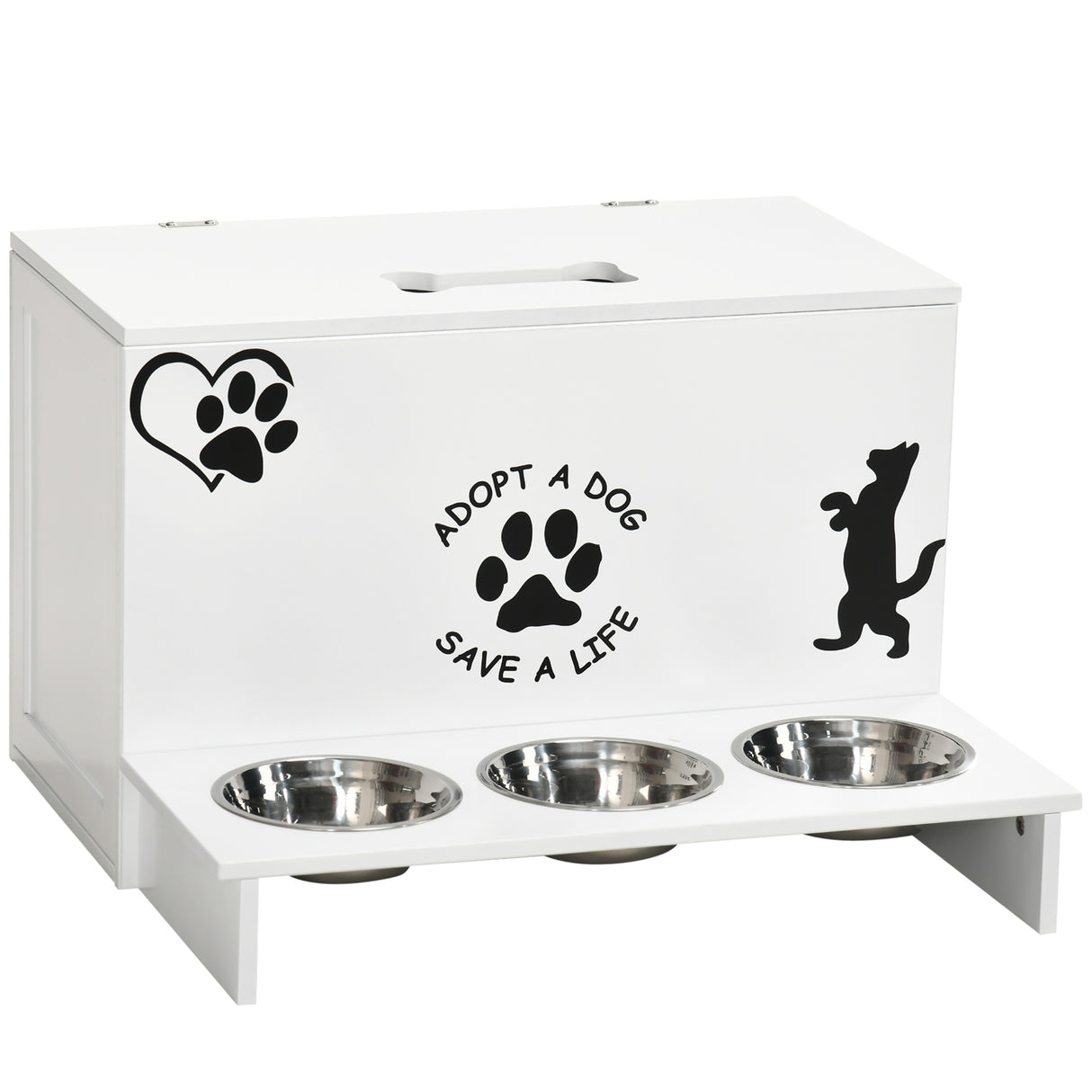 easycomfort easycomfort set 3 ciotole per cani da 500ml con spazio a scomparsa e supporto in mdf e acciaio inox 57x53x37 5 cm bianco