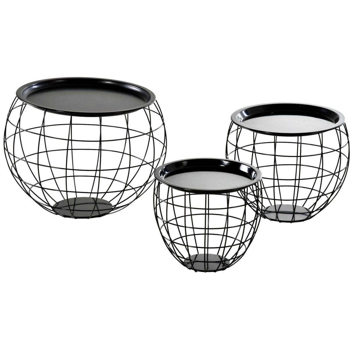 easycomfort easycomfort set 3 tavolini rotondi con funzione contenitore design a griglia in acciaio nero ean 8055776911090