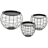 easycomfort easycomfort set 3 tavolini rotondi con funzione contenitore design a griglia in acciaio nero ean 8055776911090
