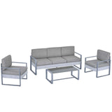 easycomfort easycomfort set 4 pezzi mobili da giardino con divano 3 posti 2 poltrone con cuscini e tavolino in alluminio e vetro grigio ean 8055776916620