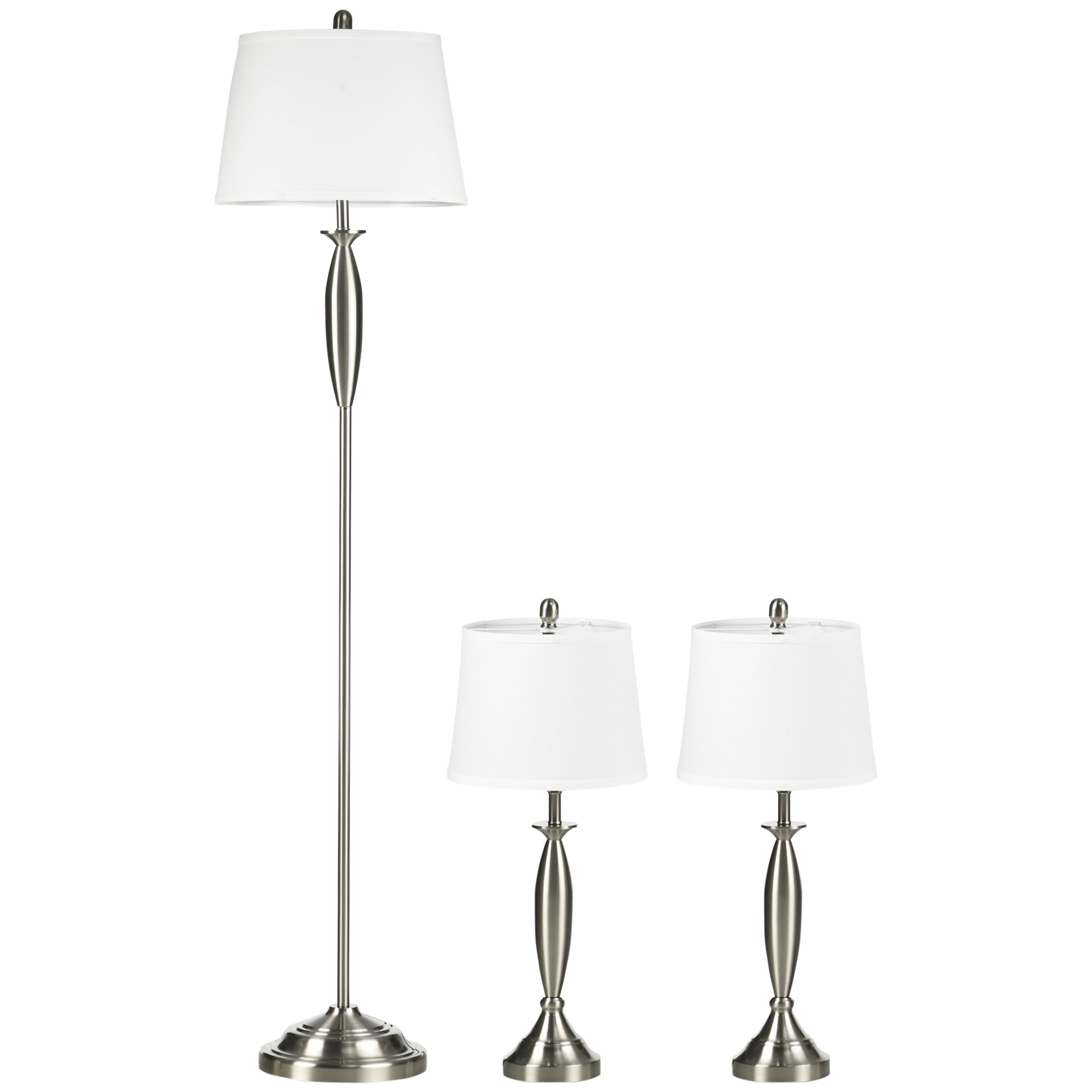 EASYCOMFORT Set con Lampada da Terra e Lampada da Tavolo in Acciaio e  Tessuto, Bianco e Argento