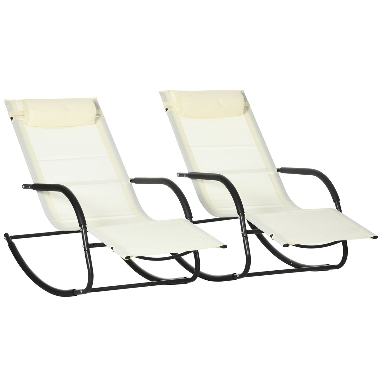 easycomfort easycomfort set da 2 sdraio a dondolo con poggiatesta e braccioli 67x144x87 cm grigio e beige