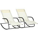 easycomfort easycomfort set da 2 sdraio a dondolo con poggiatesta e braccioli 67x144x87 cm grigio e beige