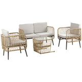 easycomfort easycomfort set da 4 pezzi in rattan pe 2 sedie divano 2 posti e tavolino in vetro temperato