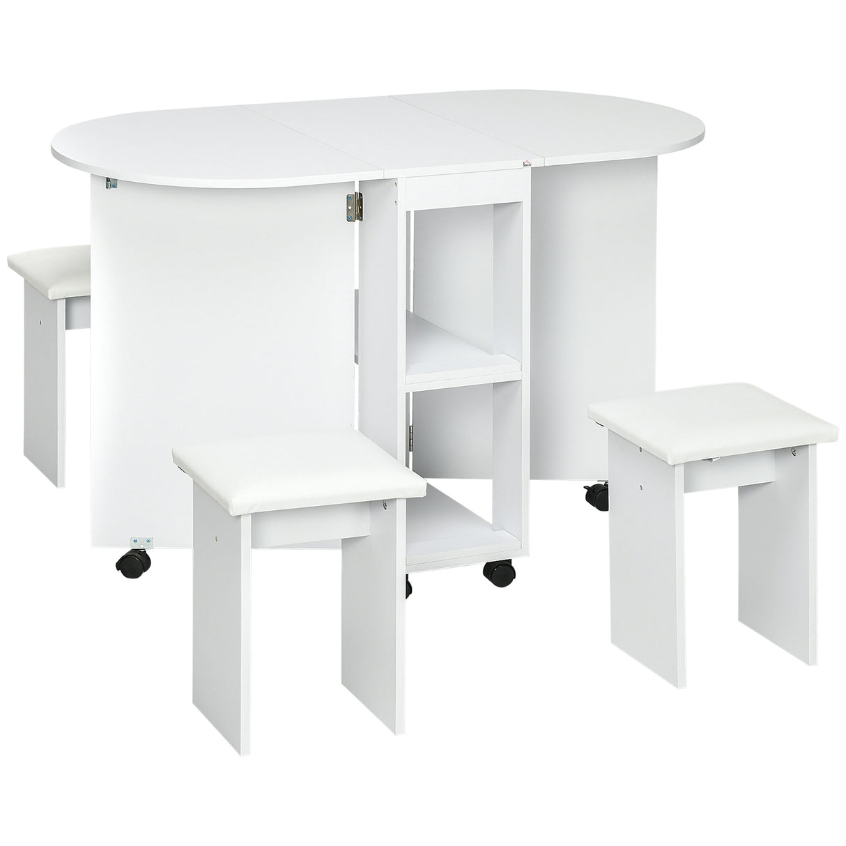 easycomfort easycomfort set da cucina 5 pezzi tavolo pieghevole con 2 ripiani e 4 sgabelli in legno truciolato bianco