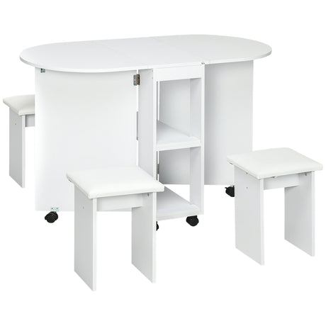 easycomfort easycomfort set da cucina 5 pezzi tavolo pieghevole con 2 ripiani e 4 sgabelli in legno truciolato bianco