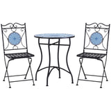 easycomfort easycomfort set da giardino 3 pezzi tavolino e 2 sedie pieghevoli con mosaico blu