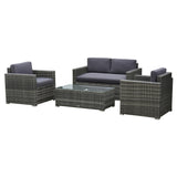 easycomfort easycomfort set da giardino 4 pezzi in rattan pe e acciaio con divano 2 poltrone e tavolino da caffe grigio