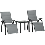 easycomfort easycomfort set da giardino con 2 sedie a sdraio reclinabili imbottite e tavolino in vetro grigio