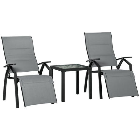 easycomfort easycomfort set da giardino con 2 sedie a sdraio reclinabili imbottite e tavolino in vetro grigio