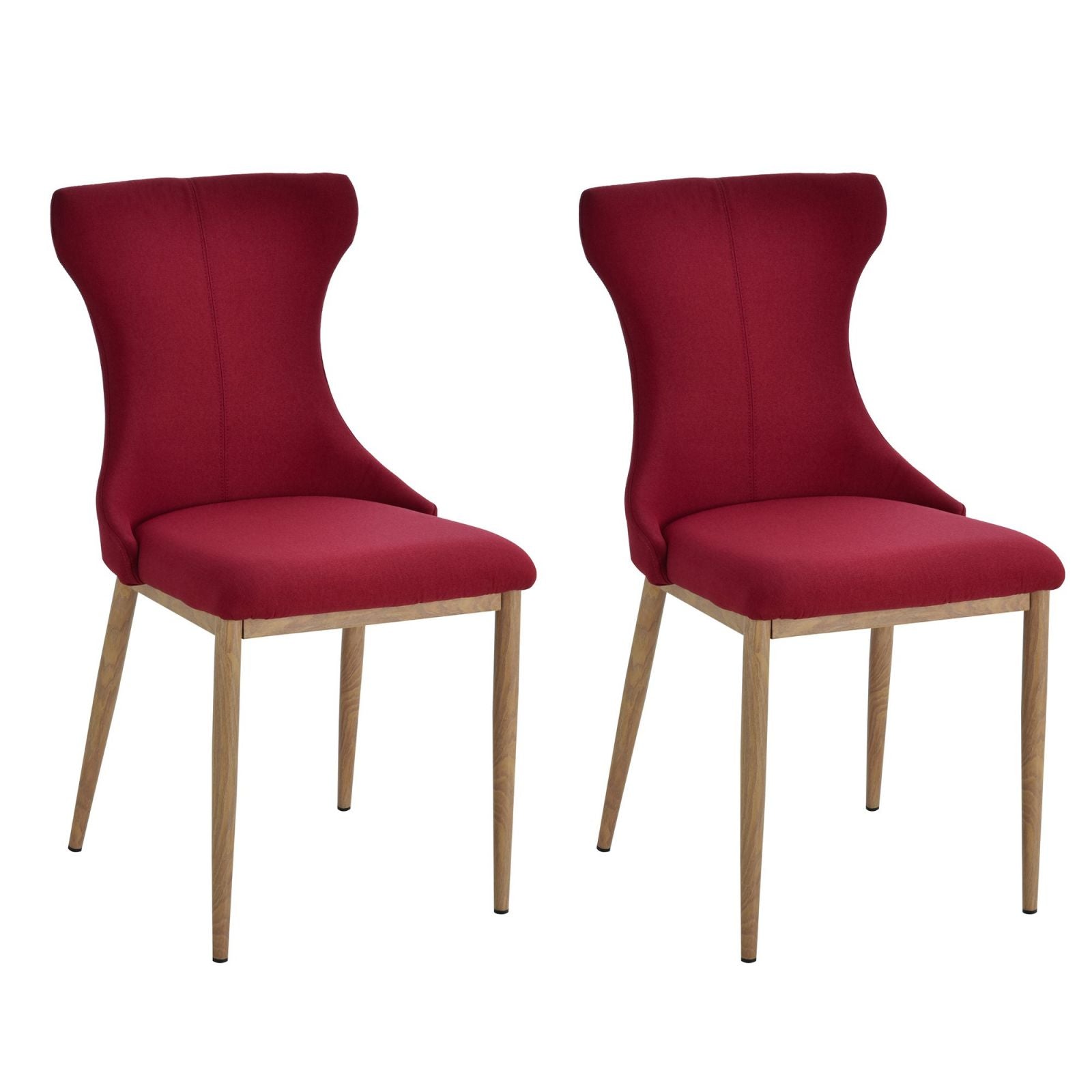 EASYCOMFORT Set di 2 Sedie da Pranzo Imbottite Gambe in Metallo Effetto  Legno Rosso