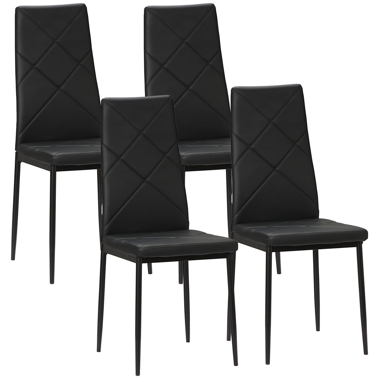 easycomfort easycomfort set di 4 sedie da pranzo con schienale alto in finta pelle e acciaio 41x50x97cm nero