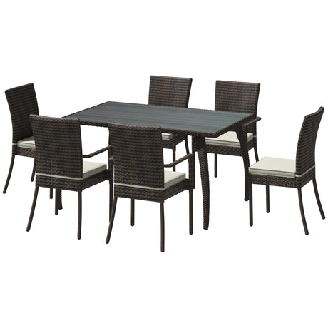 easycomfort easycomfort set mobili da esterno in pe rattan tavolo da pranzo in legno con 6 sedie con cuscini marrone