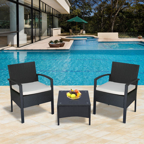 easycomfort easycomfort set mobili da giardino 2 poltroncine e tavolino con cuscini pe rattan nero ean 8055776911298