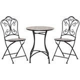 easycomfort easycomfort set mobili da giardino 3 pezzi con 2 sedie pieghevoli e tavolo da caffe in ceramica e metallo nero