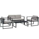 easycomfort easycomfort set mobili da giardino con divano 2 posti 2 poltrone e tavolino in alluminio con cuscini grigio e nero ean 8055776915517