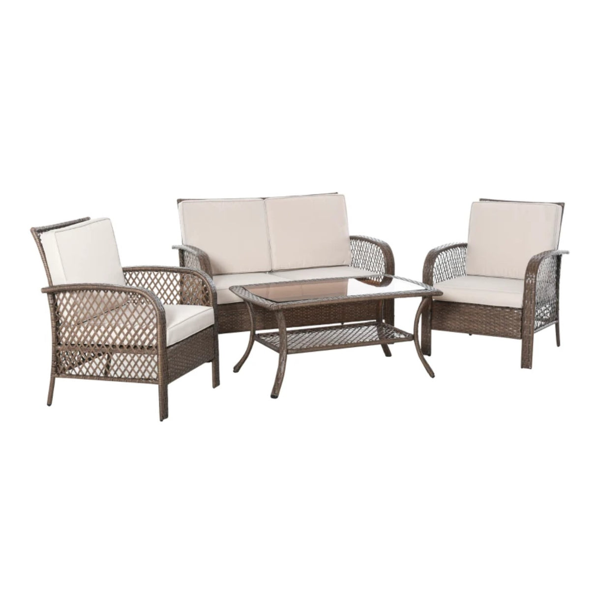 easycomfort easycomfort set mobili da giardino in pe rattan marrone set tavolino sedie e divano da esterno 4pz con cuscini imbottiti cachi ean 8055776916255