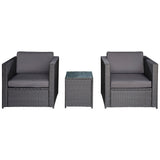 easycomfort easycomfort set mobili da giardino rattan pe da 3 pezzi 2 poltrone da esterno tavolino e cuscini nero